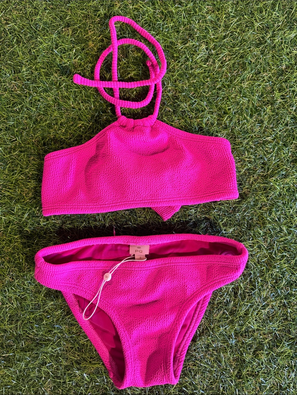 PQ Swim Girls Hot Pink Textured Bikini Set